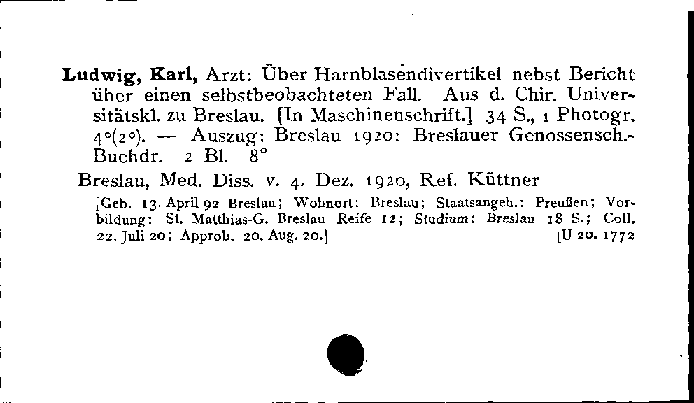 [Katalogkarte Dissertationenkatalog bis 1980]