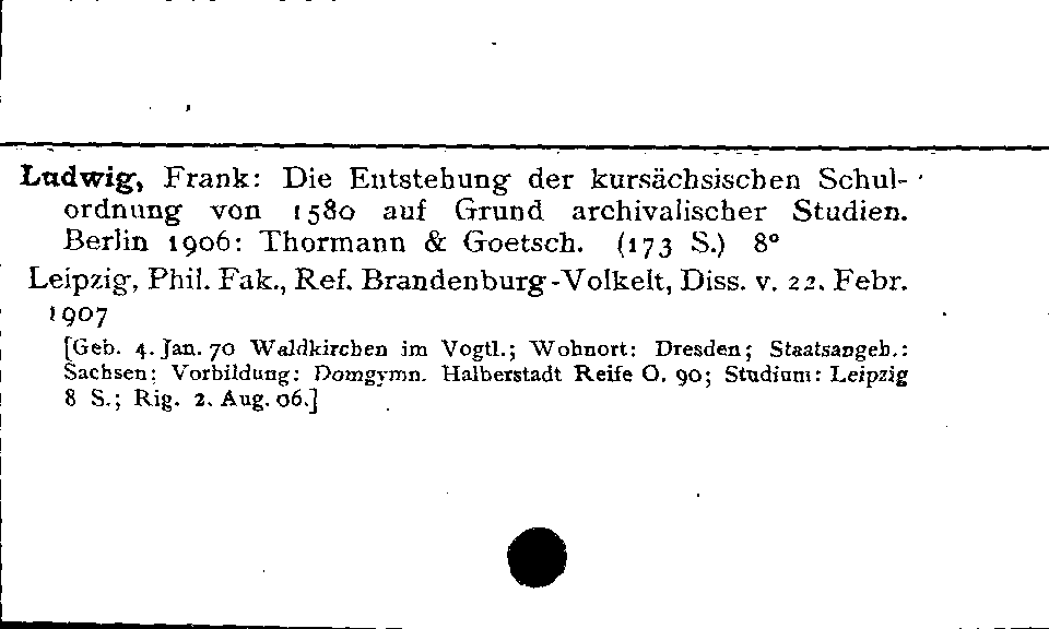 [Katalogkarte Dissertationenkatalog bis 1980]