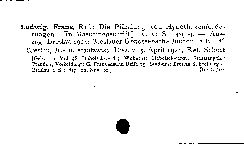 [Katalogkarte Dissertationenkatalog bis 1980]