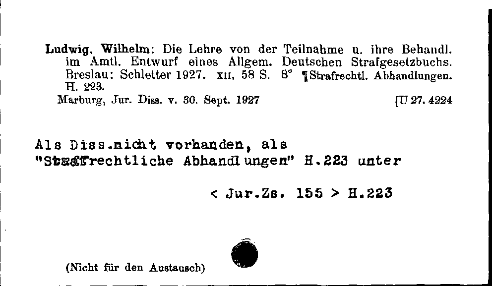 [Katalogkarte Dissertationenkatalog bis 1980]