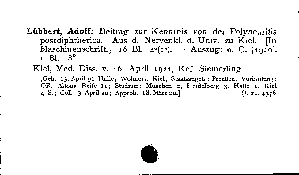 [Katalogkarte Dissertationenkatalog bis 1980]