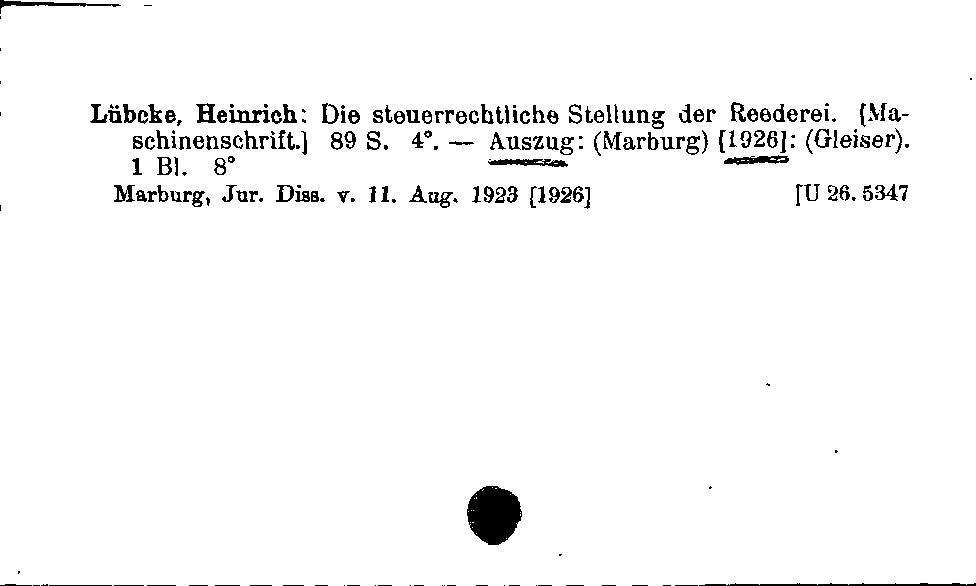 [Katalogkarte Dissertationenkatalog bis 1980]