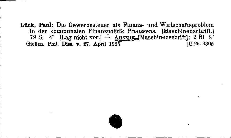 [Katalogkarte Dissertationenkatalog bis 1980]