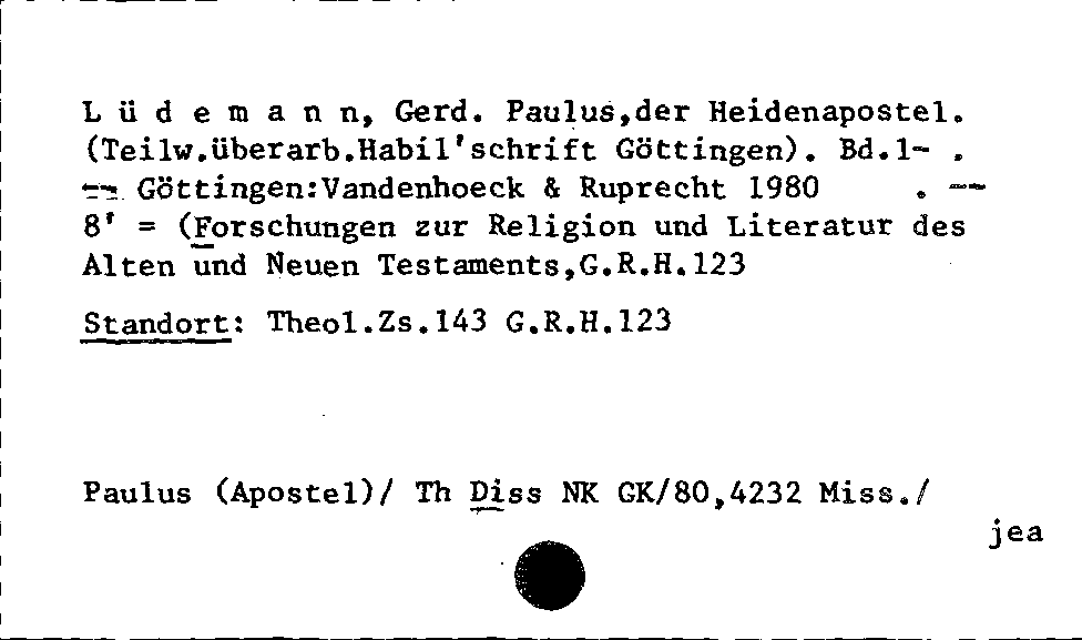 [Katalogkarte Dissertationenkatalog bis 1980]