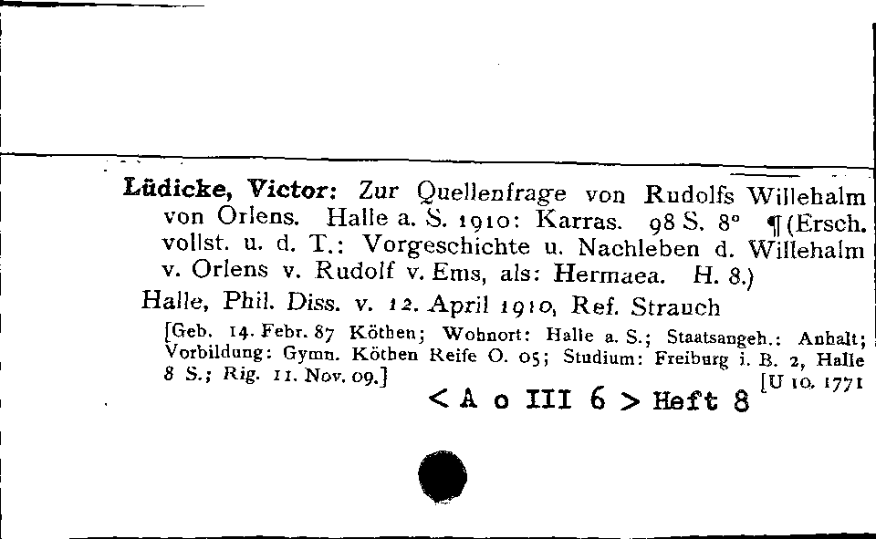 [Katalogkarte Dissertationenkatalog bis 1980]