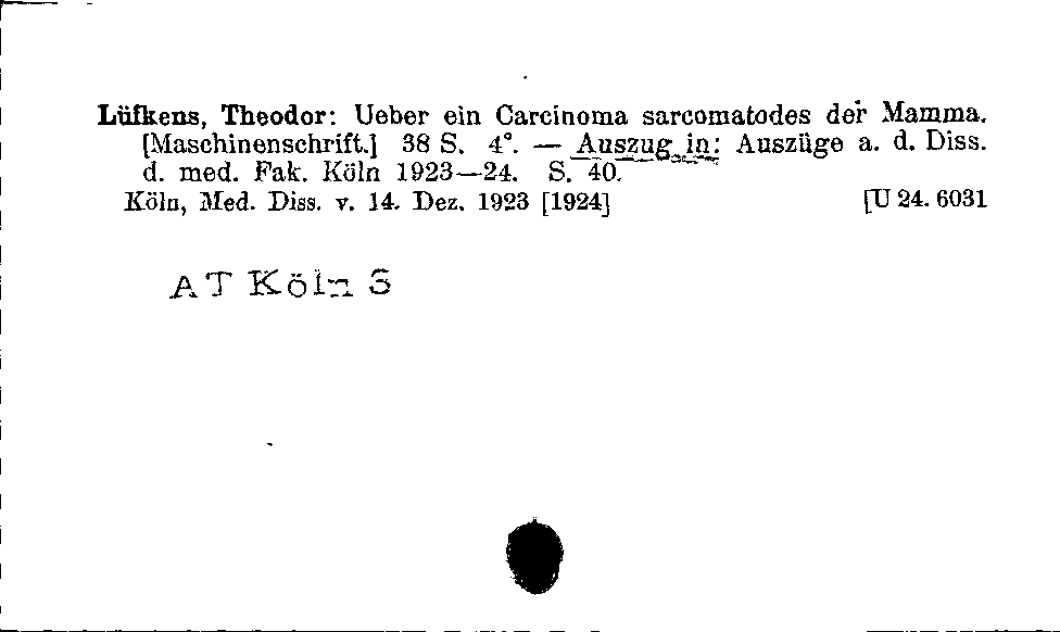 [Katalogkarte Dissertationenkatalog bis 1980]