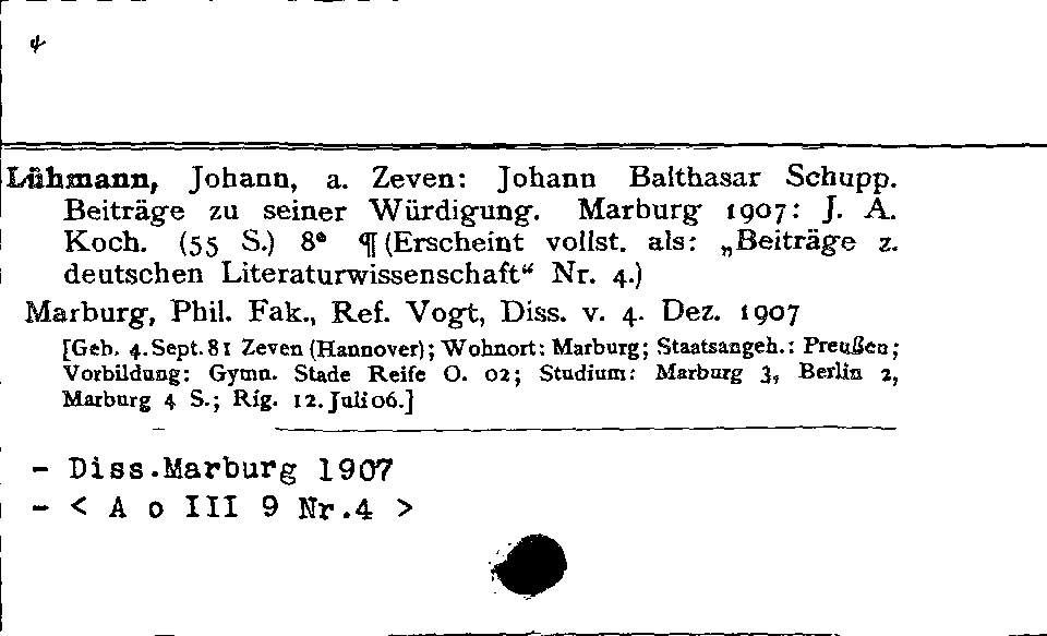 [Katalogkarte Dissertationenkatalog bis 1980]