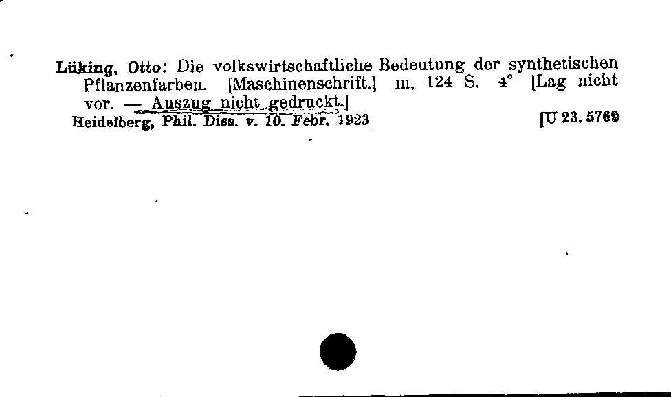 [Katalogkarte Dissertationenkatalog bis 1980]