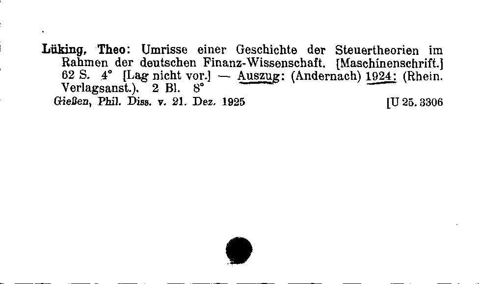 [Katalogkarte Dissertationenkatalog bis 1980]