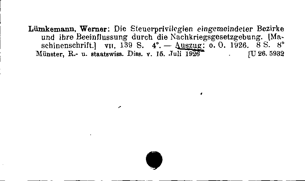 [Katalogkarte Dissertationenkatalog bis 1980]