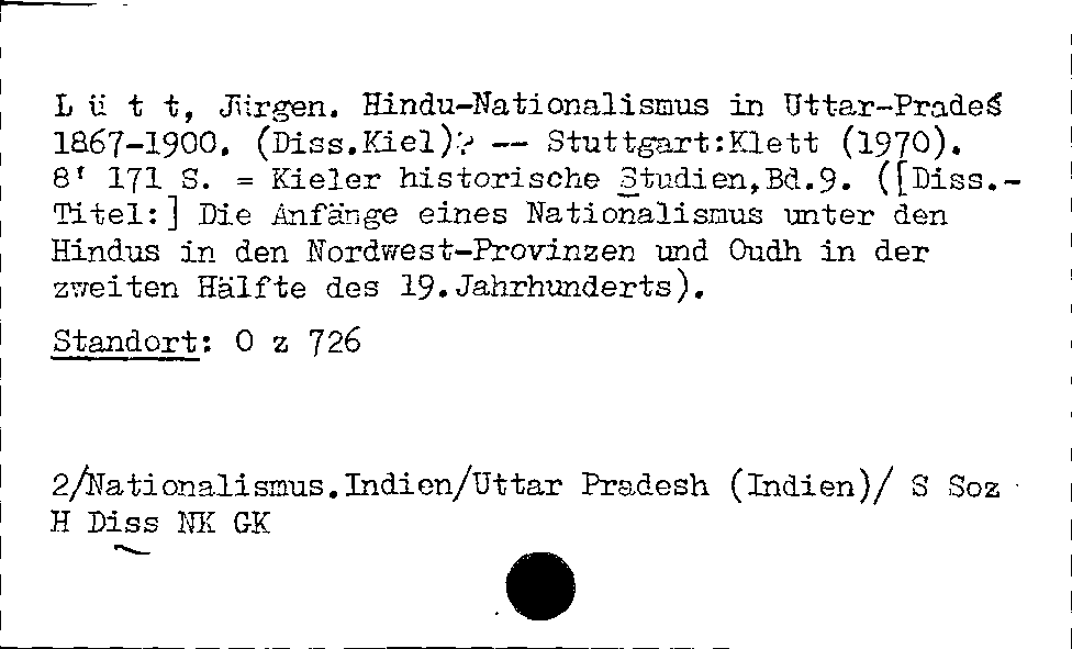 [Katalogkarte Dissertationenkatalog bis 1980]