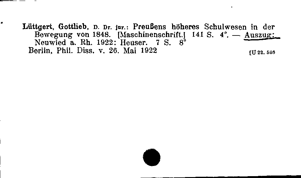 [Katalogkarte Dissertationenkatalog bis 1980]