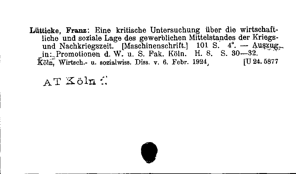 [Katalogkarte Dissertationenkatalog bis 1980]