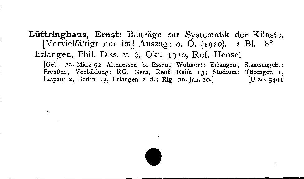 [Katalogkarte Dissertationenkatalog bis 1980]