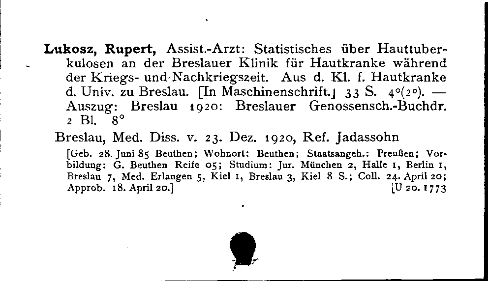 [Katalogkarte Dissertationenkatalog bis 1980]