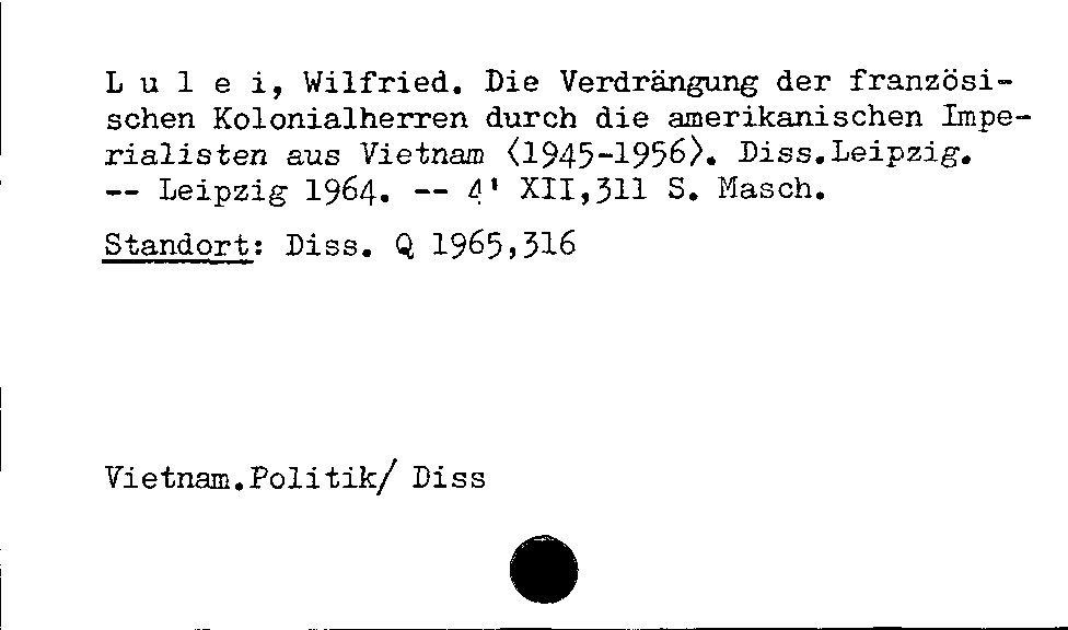 [Katalogkarte Dissertationenkatalog bis 1980]