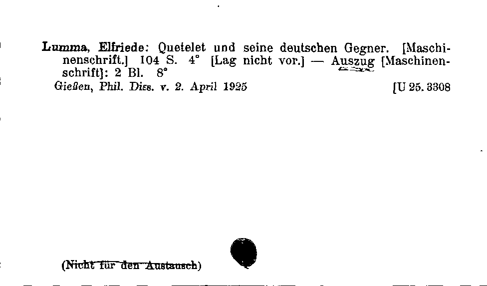 [Katalogkarte Dissertationenkatalog bis 1980]