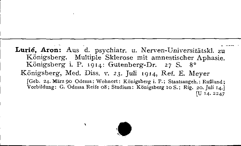 [Katalogkarte Dissertationenkatalog bis 1980]