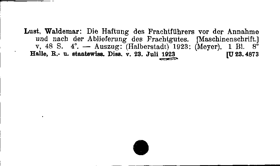 [Katalogkarte Dissertationenkatalog bis 1980]