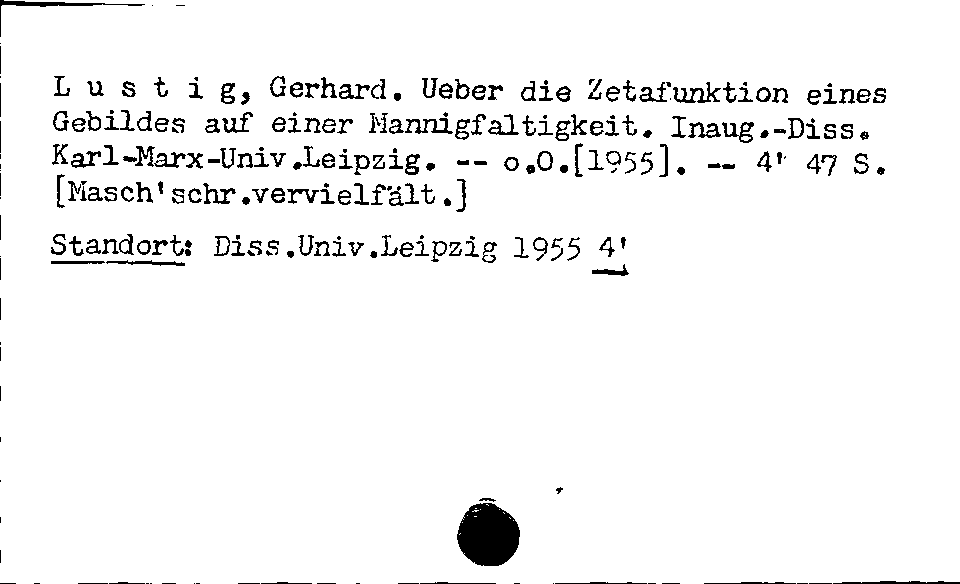 [Katalogkarte Dissertationenkatalog bis 1980]