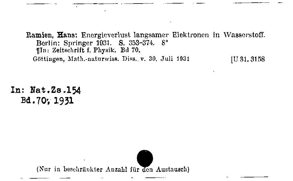 [Katalogkarte Dissertationenkatalog bis 1980]