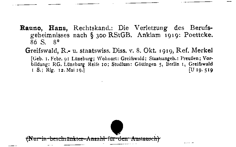 [Katalogkarte Dissertationenkatalog bis 1980]