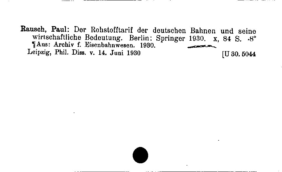 [Katalogkarte Dissertationenkatalog bis 1980]