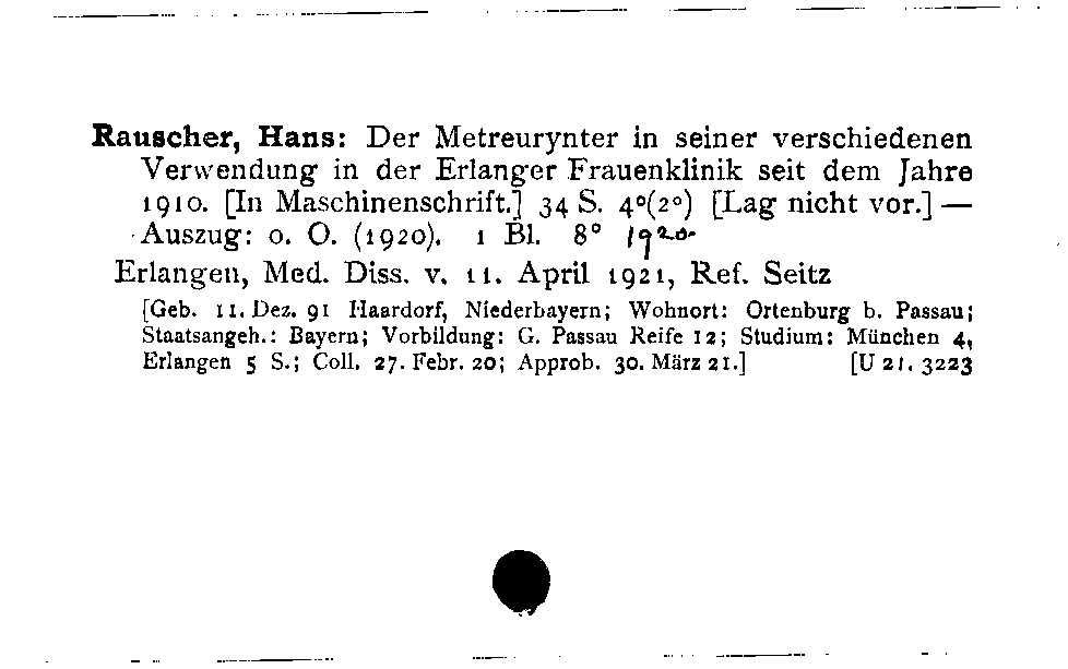 [Katalogkarte Dissertationenkatalog bis 1980]