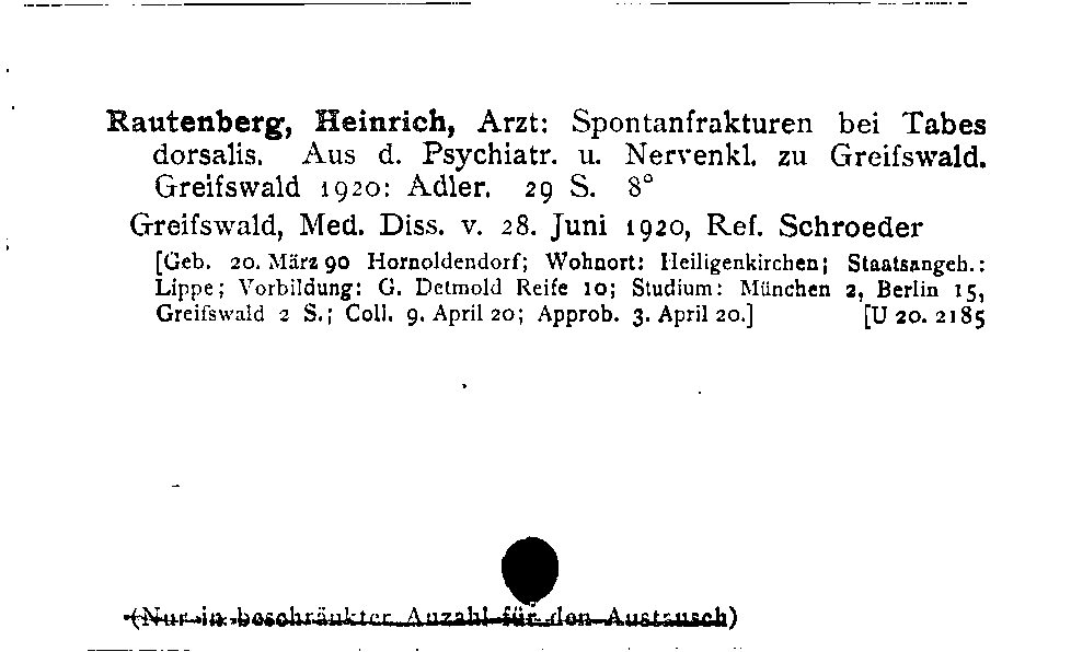 [Katalogkarte Dissertationenkatalog bis 1980]