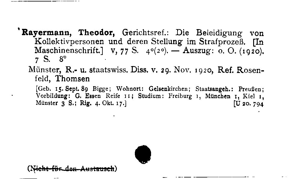 [Katalogkarte Dissertationenkatalog bis 1980]