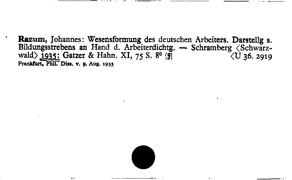 [Katalogkarte Dissertationenkatalog bis 1980]