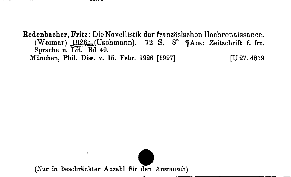 [Katalogkarte Dissertationenkatalog bis 1980]