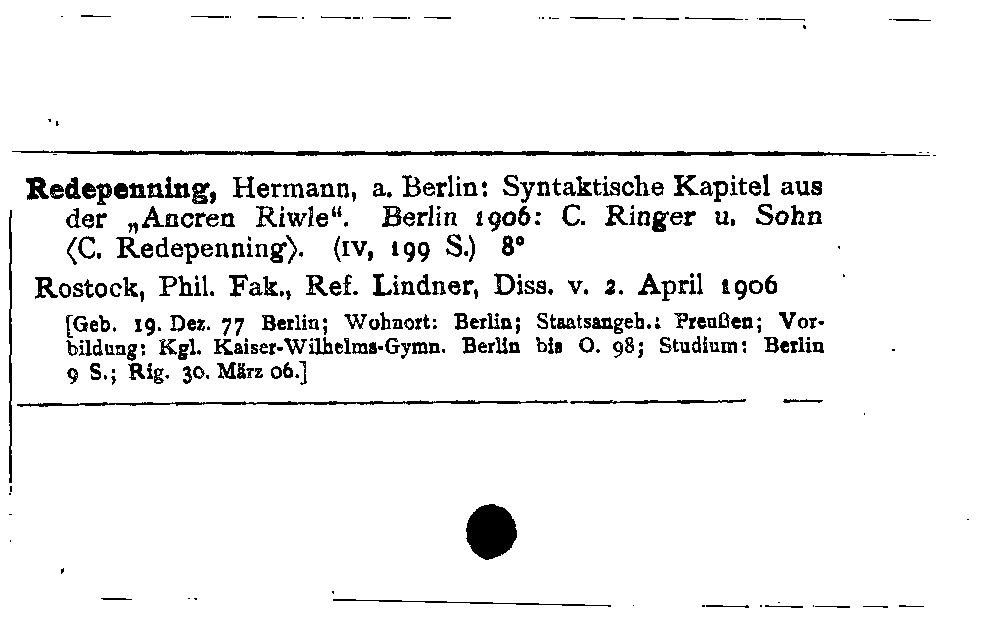 [Katalogkarte Dissertationenkatalog bis 1980]