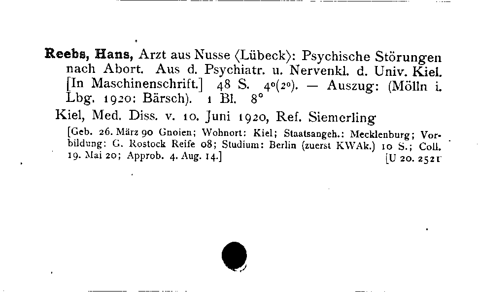 [Katalogkarte Dissertationenkatalog bis 1980]