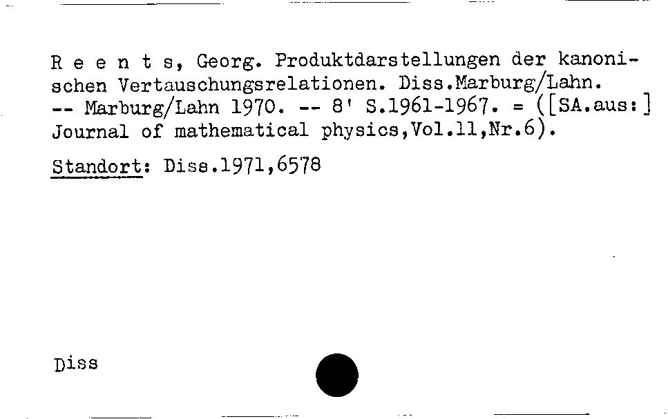 [Katalogkarte Dissertationenkatalog bis 1980]