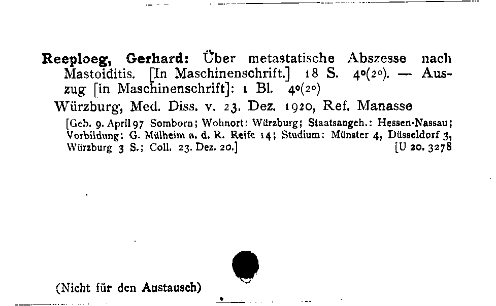 [Katalogkarte Dissertationenkatalog bis 1980]