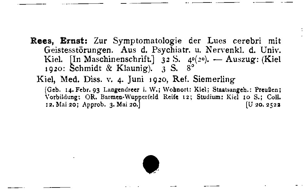 [Katalogkarte Dissertationenkatalog bis 1980]