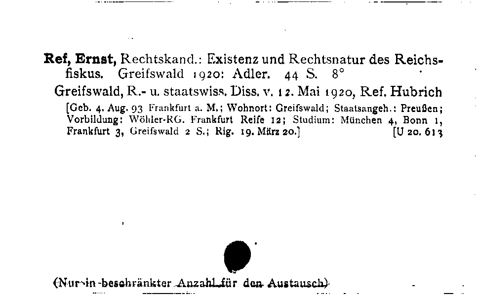 [Katalogkarte Dissertationenkatalog bis 1980]