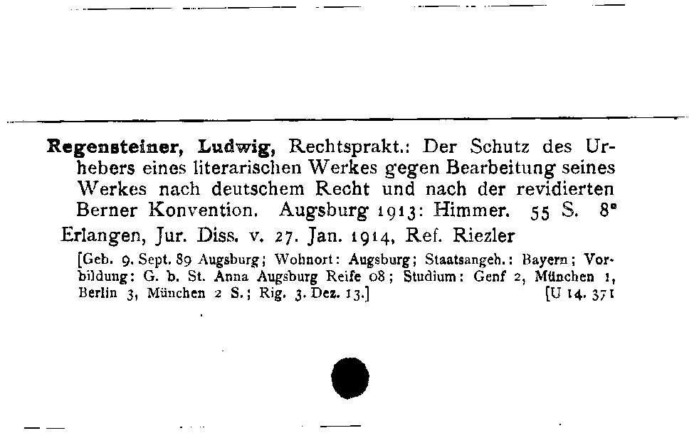 [Katalogkarte Dissertationenkatalog bis 1980]