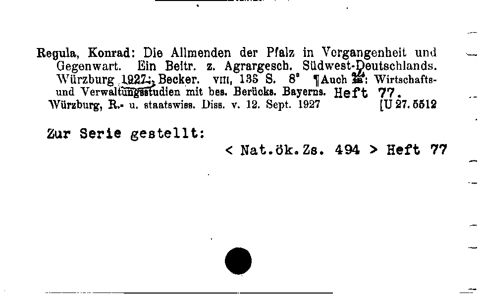 [Katalogkarte Dissertationenkatalog bis 1980]