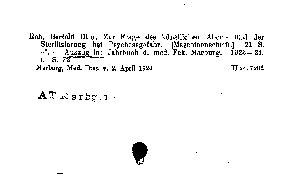 [Katalogkarte Dissertationenkatalog bis 1980]