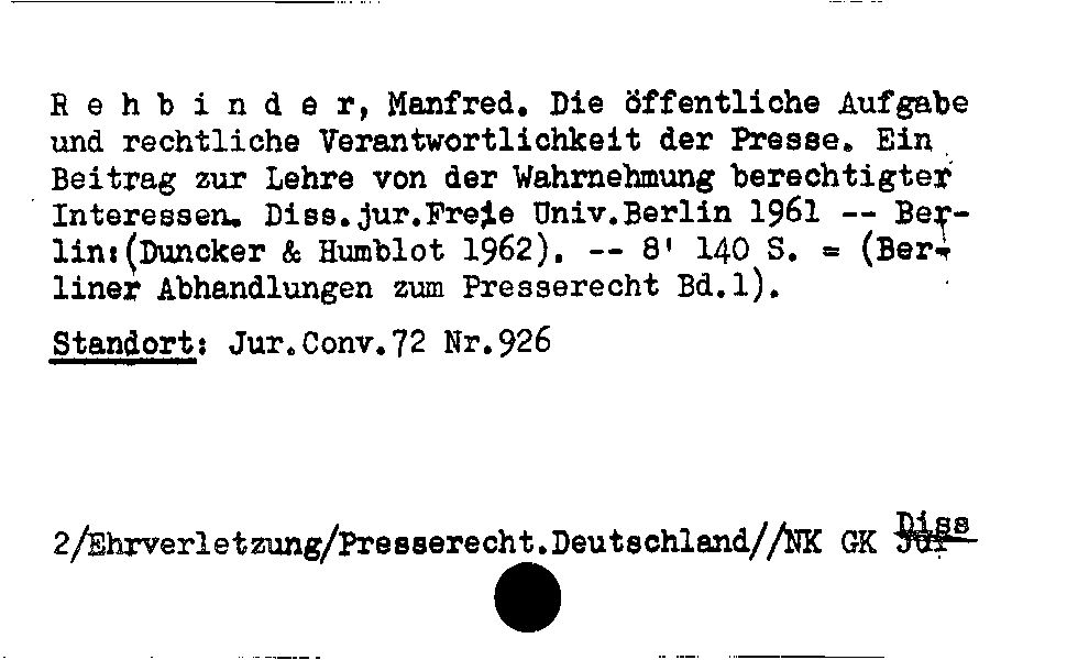 [Katalogkarte Dissertationenkatalog bis 1980]