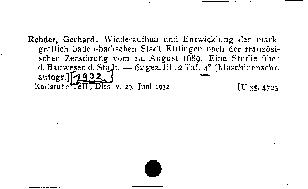 [Katalogkarte Dissertationenkatalog bis 1980]