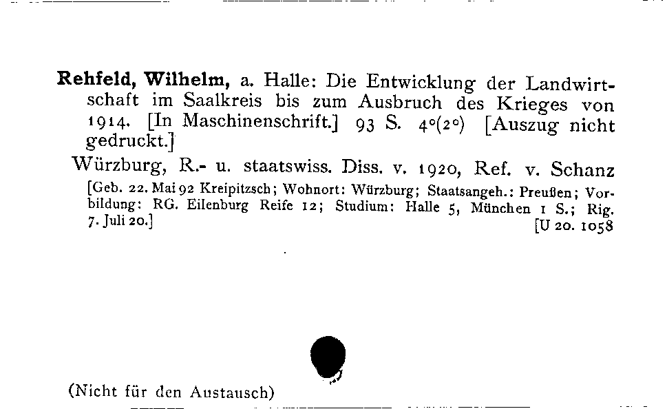 [Katalogkarte Dissertationenkatalog bis 1980]