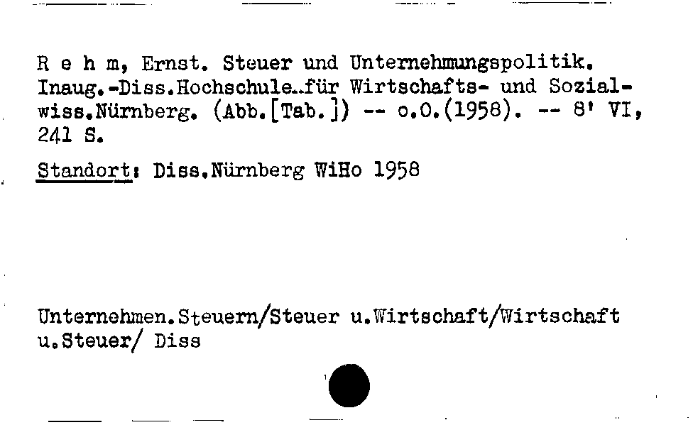 [Katalogkarte Dissertationenkatalog bis 1980]