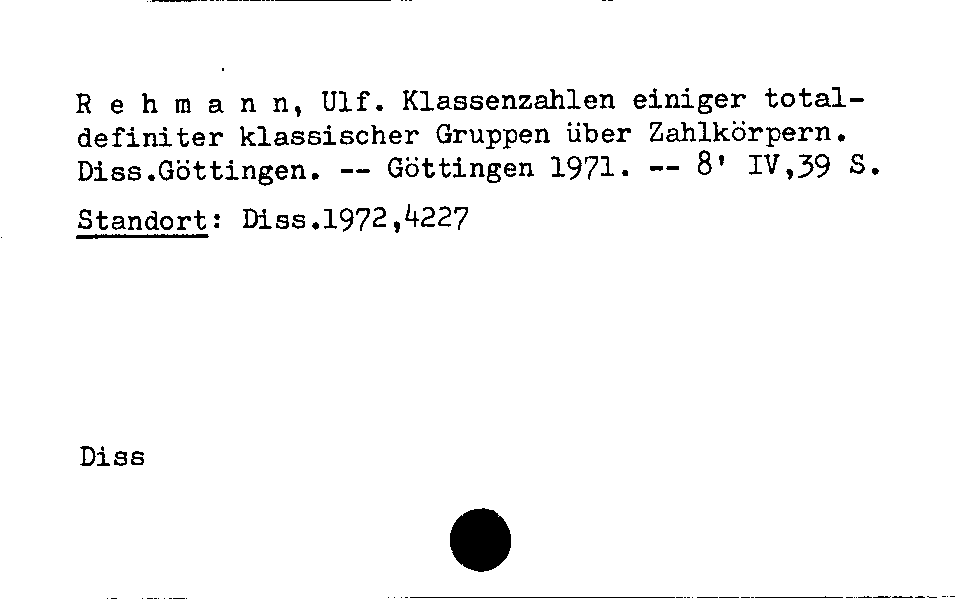 [Katalogkarte Dissertationenkatalog bis 1980]