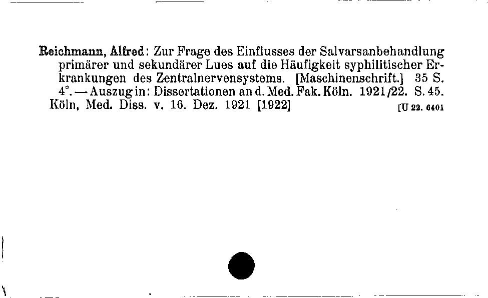 [Katalogkarte Dissertationenkatalog bis 1980]