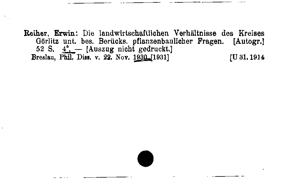 [Katalogkarte Dissertationenkatalog bis 1980]