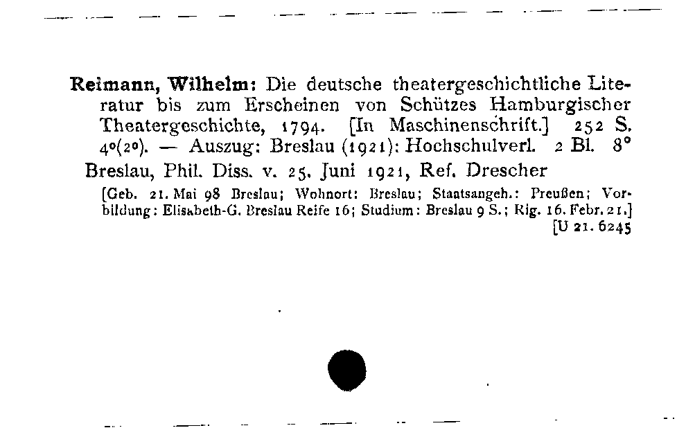 [Katalogkarte Dissertationenkatalog bis 1980]