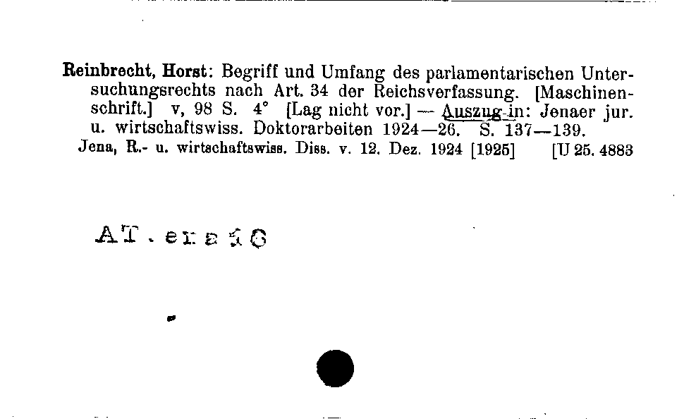 [Katalogkarte Dissertationenkatalog bis 1980]